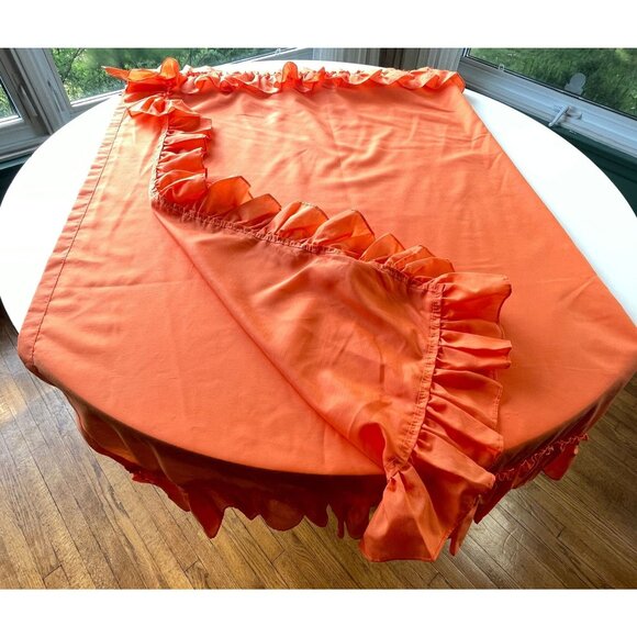 Vintage 70s curtain, pumpkin orange, sheer ruffled single panel - Picture 5 of 8